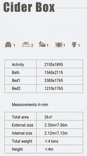 Cider Box room dimensions and overall specifications