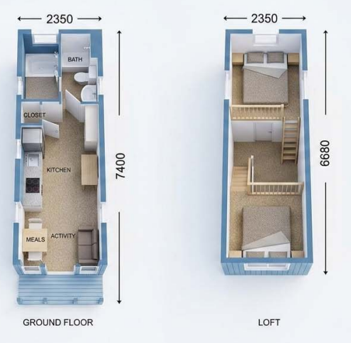 Florida ground-floor and loft floorplan