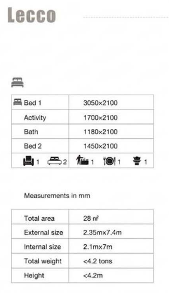 Lecco room dimensions and overall specifications