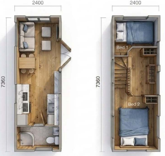 Lecco ground-floor and upper-level floorplan