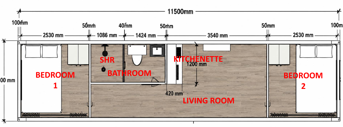 40 Foot Pod floorplan