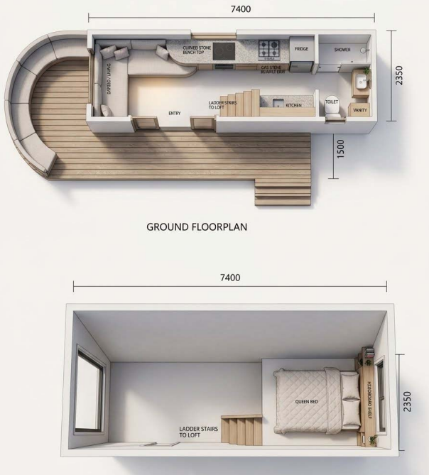 Queensland two-storey ground-floor and loft floorplans
